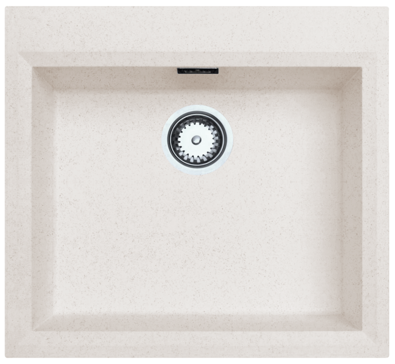 Zandkleurige ingebouwde spoelbak 58x53cm met kraangatbank en roestvrijstalen plug 1208956773