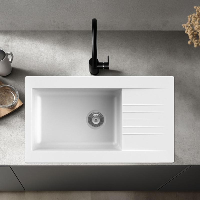 Ausmann Fibre grote witte kunststof spoelbak, omkeerbaar met afdruip, opbouw 86x50 cm 1208956782