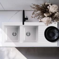 Ausmann Fibre dvojno bela plastična pomivalna korita z odcejalnikom, obrnljiva, nadgradna, 116x50 cm 1208956794