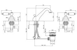 PB klasična pipa 3 odprtine nizka umivalniška pipa Bele ročice Krom 1208956906
