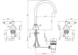 PB klasična pipa 3-luknjična umivalniška pipa Bele ročice z okroglo izlivko nerjavno jeklo 1208956914