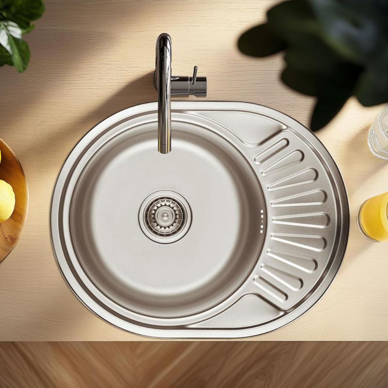 Ausmann Basic inox opbouw spoelbak met afdruip omkeerbaar 57x45 cm inclusief sifon 1208956973