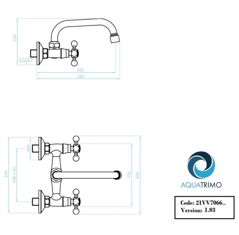 AquaTrimo Vivaldi klasična bronasta kuhinjska stenska pipa zgornji izliv 21VV7066BN