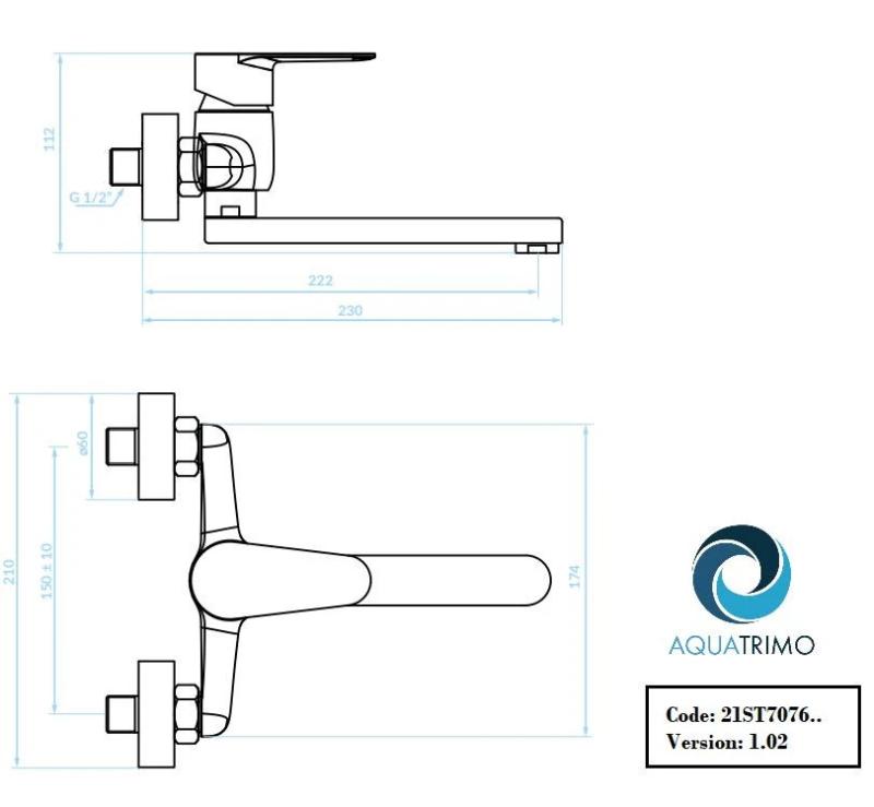 AquaTrimo Schubert enoročna kuhinjska stenska pipa krom 21ST7076CM
