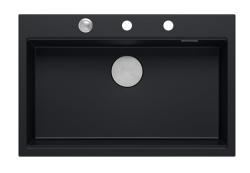 Quadri mat črna trda kamnita granitna vgradna velika pomivalno korito 76x50cm vključno s priborom 1208957201