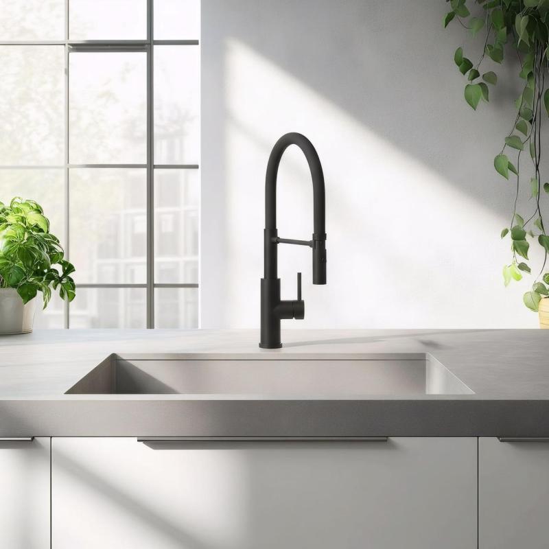 Quadri Chester kuhinjska pipa s fleksibilnim izlivom in prho z 2 vrstama curkov mat črna 1208957225