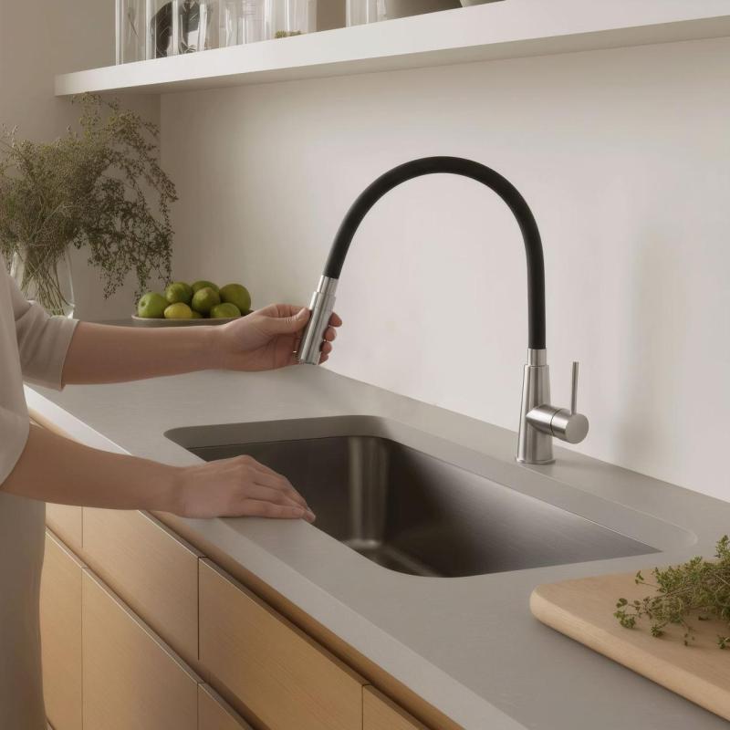 Quadri Preston kuhinjska mešalna baterija iz nerjavečega jekla z 2 nastavitvama, gibljivo črno cevjo 1208957228