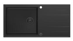 Quadri Luton črno granitno pomivalno korito z odcejalno površino, obojestransko, 100x50 cm, s črnim čepom 1208957323