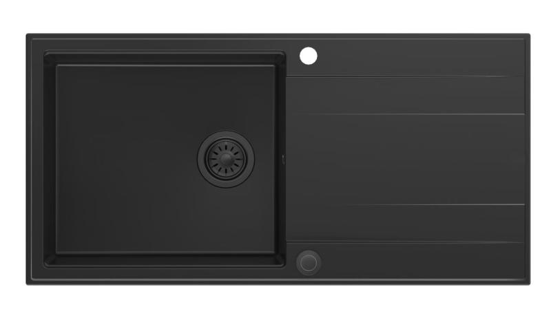 Quadri Luton črno granitno pomivalno korito z odcejalno površino, obojestransko, 100x50 cm, s črnim čepom 1208957323