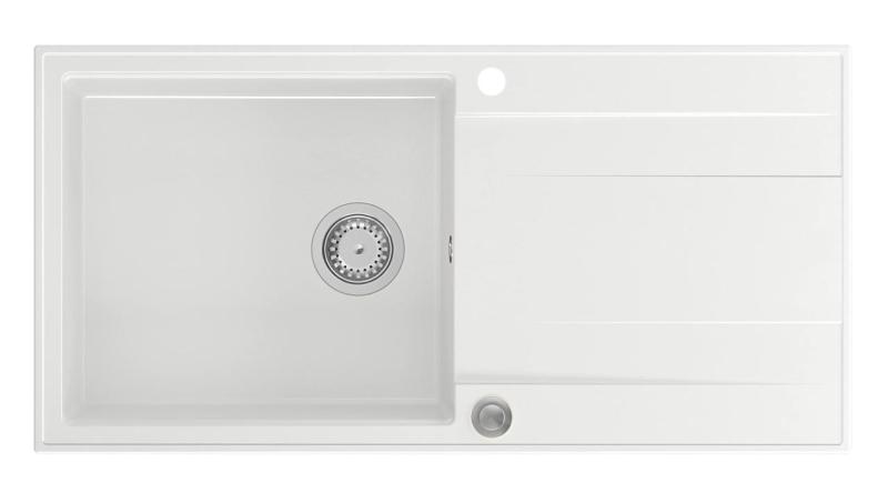 Quadri Luton bela granitna nadgradna pomivalno korito z odcejalno površino, reverzibilno 100x50cm z nerjavečim jeklenim čepom 1208957324