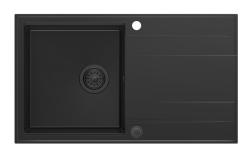 Quadri Luton črno granitno nadgradno pomivalno korito z odcejalno površino, reverzibilno 86x50cm z črnim čepom 1208957327