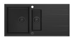 Quadri Luton črno granitno nadgradno korito 1,5 pomivalno korito z odcejalnim prostorom, obojestransko 100x50cm z črnim čepom 1208957329
