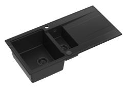Quadri Luton črno granitno nadgradno korito 1,5 pomivalno korito z odcejalnim prostorom, obojestransko 100x50cm z črnim čepom 1208957329