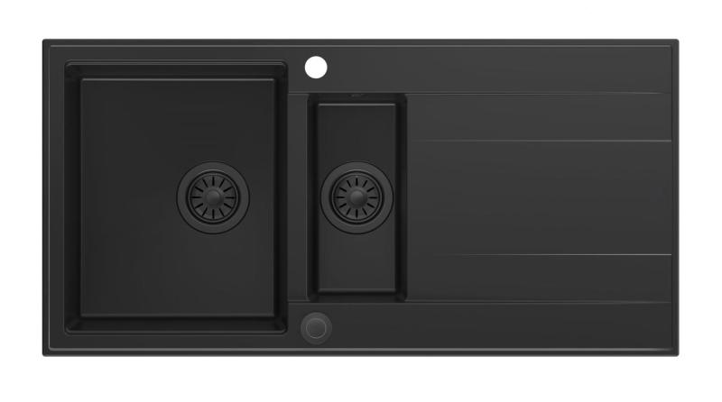 Quadri Luton črno granitno nadgradno korito 1,5 pomivalno korito z odcejalnim prostorom, obojestransko 100x50cm z črnim čepom 1208957329