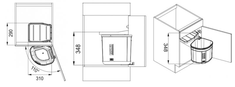 Franke Sorter Mini vrtljiv odpadni sistem na vratih 17 litrska koš za smeti 1210176518