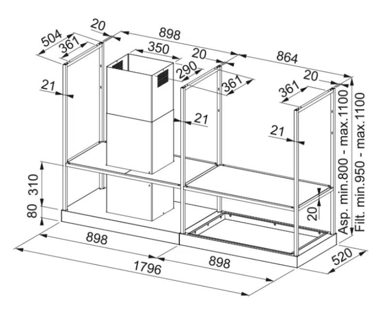 Franke Mythos T-Shelf eiland afzuigkap mat zwart 180 cm z legplanken 3250678073