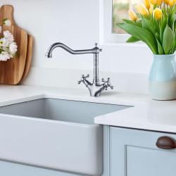 AquaTrimo Windsor klasična kuhinjska nostalgijska pipa z kotnim izlivom RVS 21WS7531NM