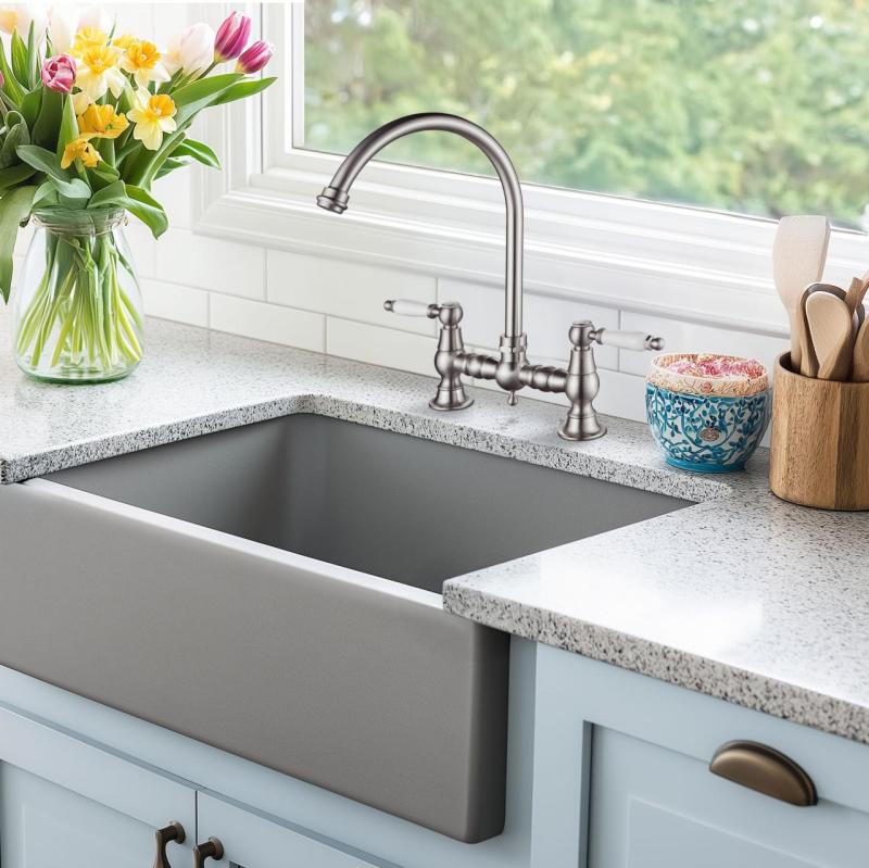 AquaTrimo Country 2-luknjična klasična kuhinjska nostalgična mostna kuhinjska pipa z okroglo izlivno cevjo krom 21CT7655CM