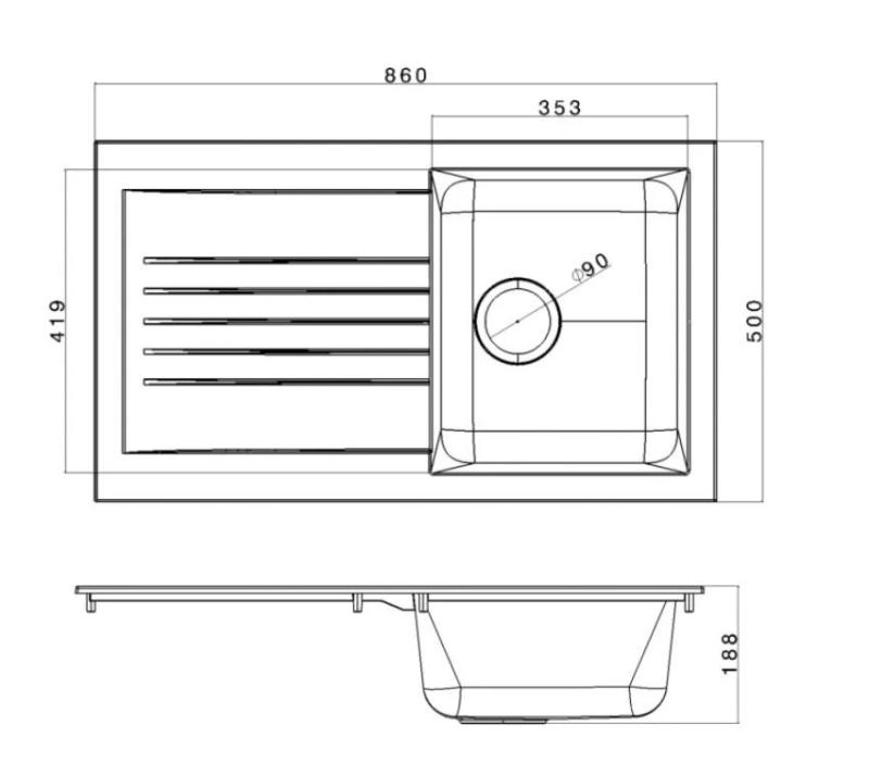 Ausmann Fibre pomivalno korito belo obojestransko z odcejalnikom, nadgradnja 86x50 cm 1208957673