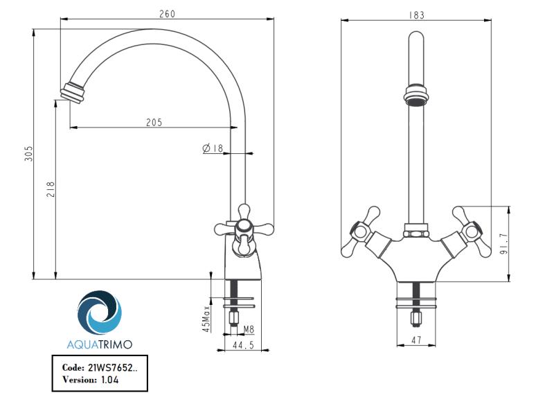 AquaTrimo Windsor klasična kuhinjska pipa z nostalgičnim dizajnom in okroglo izlivo, bron 21WS7652BN