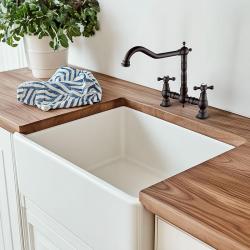 AquaTrimo Windsor 2-luknjična klasična kuhinjska nostalgična mostna kuhinjska pipa z navpičnim izlivom črna 21WS7653SW