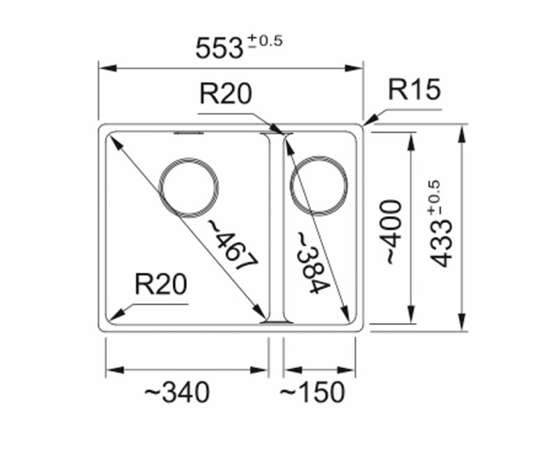 Franke Maris MRG 160-34-15 Fragranite Stone siv sivi umivalnik Leva stran vgradnja pod pultom
