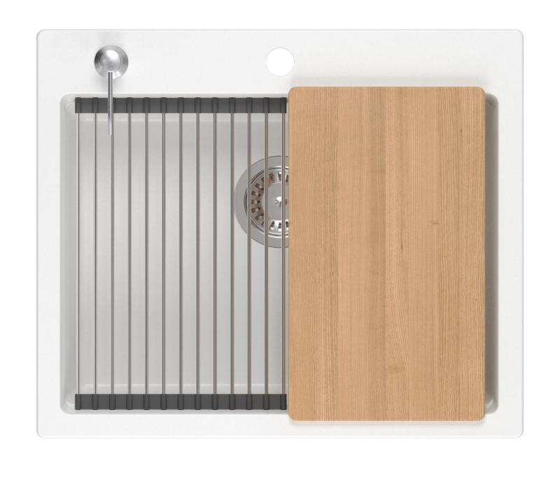 Quadri Durham beli granitni nadgradni pomivalno korito 595x500 z dozirnikom za milo, desko za rezanje, valjčno podlogo, vložnim koritom in valjčno podlogo 1208957903