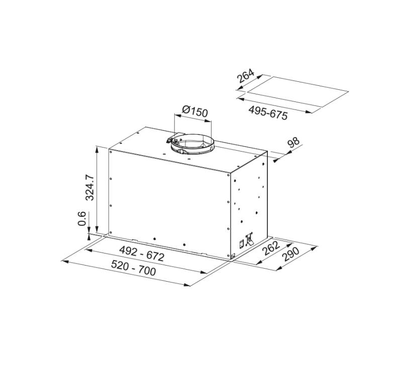 Franke Maris Box Flush EVO vgrajena nerjaveča jeklena napa 52 cm 305.0665.359