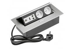 Podaljšek za mizo 2x vtičnica z ozemljitvijo, gn. USB, avdio (banana), gn. RJ45, napajalni kabel z vtičem, alu 1208958677