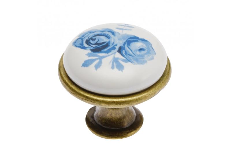 Porcelanasti gumb 728-J4 starinsko medenina A-Blue Rose 1208959149