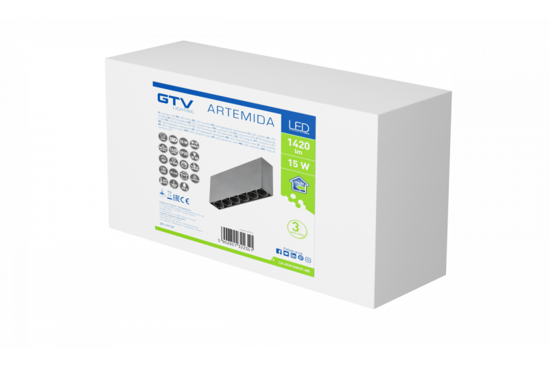 Decor LED svetilka ARTEMIDA 15W 1420lm AC220-240V 50/60 Hz PF>0,9 Ra≥80 IP20 IK08 4000K 38° pravokotna črna. 1208962640