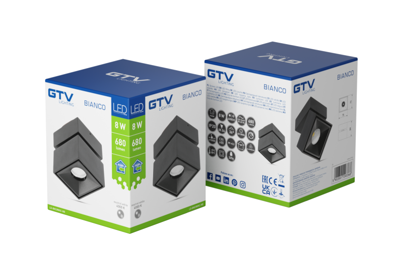 Deco LED svetilka BIANCO 8W 680lm AC220-240V 50/60 Hz PF>0,9 Ra≥80 IP20 IK06 36° 4000K kvadratna črna. 1208962670