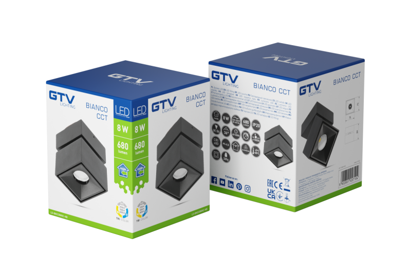 Decor LED svetilka BIANCO CCT 8W 680lm AC220-240V 50/60 Hz Ra≥80 IP20 36° 2700/3300/4000K kvadratna črna. 1208962676