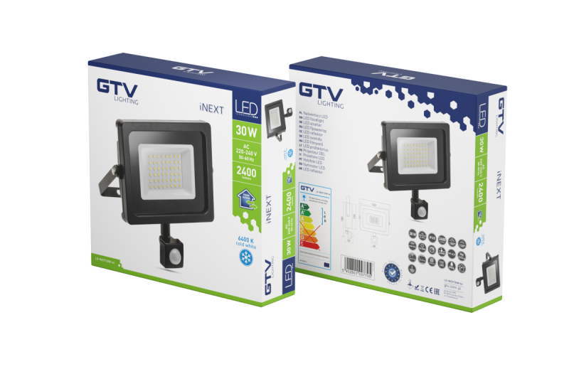 LED reflektor iNEXT s senzorjem gibanja 30 W 2400 lm, PF>0,9, RA>80, IP65, 120°, 6400 K, črno ohišje 1208962860