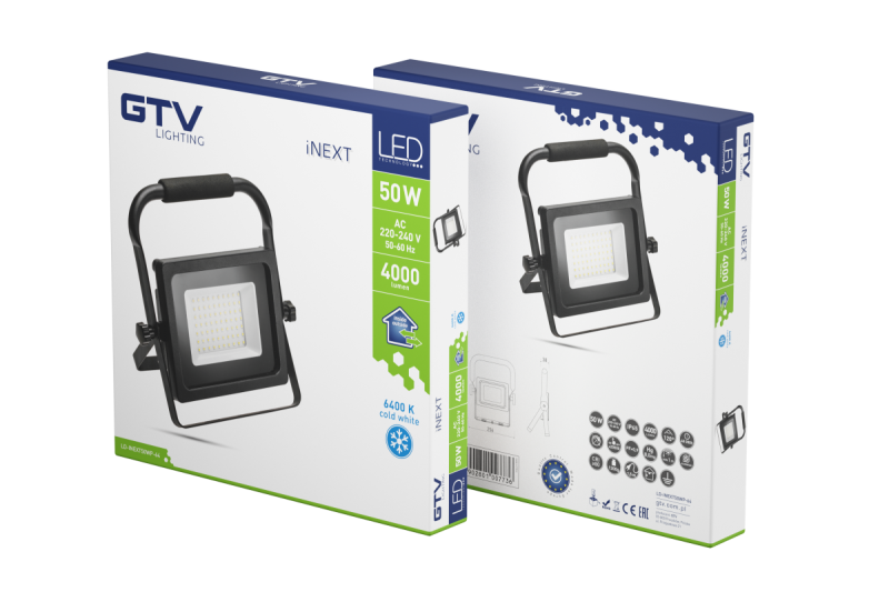 LED reflektor iNEXT (prenosni) 50 W 4000 lm, PF>0,9, RA>80, IP65, 120°, 6400 K, črno ohišje 1208962863