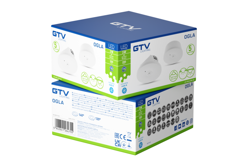 Svetilka za izredne razmere OGLA LED, 3W, 200lm, AC220-240V, 50-60Hz, IP20, 6400K, 3H, enojna naloga, TEST gumb 1208963016