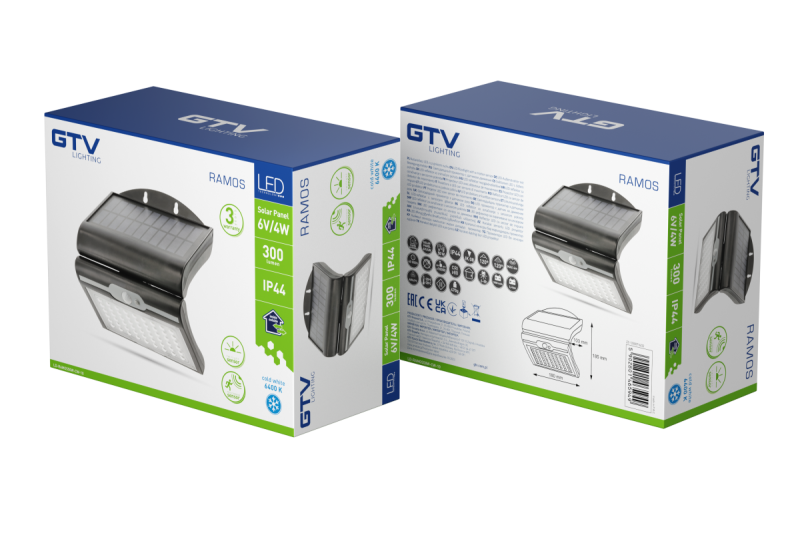 RAMOS Solar Facade svetilka z gibalnim / senzorjem za mrak, 50W, 300lm, 3,7V 1800mAh, IP44, 6000K, Črna 1208963115