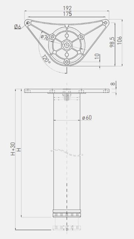 Okrogla aluminijasta noga za mizo, višina 82 cm, nastavljiva za 3 cm, premer noge 6 cm 1208963587
