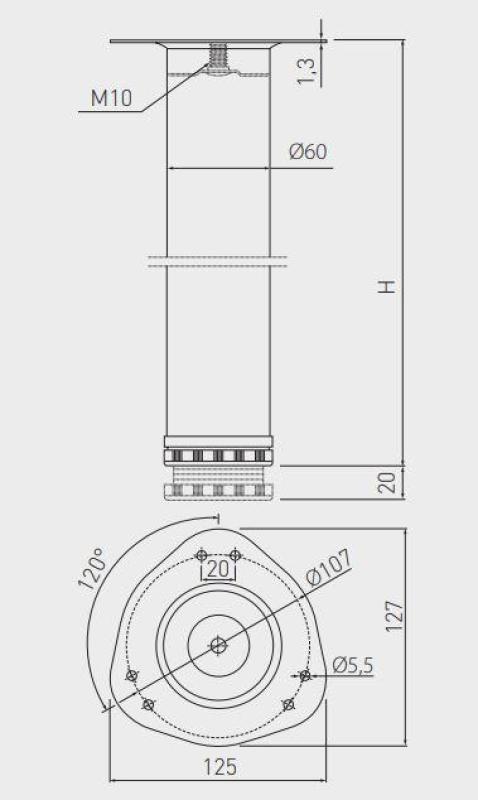 Okrogla aluminijasta noga za mizo, visoka 82 cm, nastavljiva 2 cm, s premerom noge 6 cm 1208963635