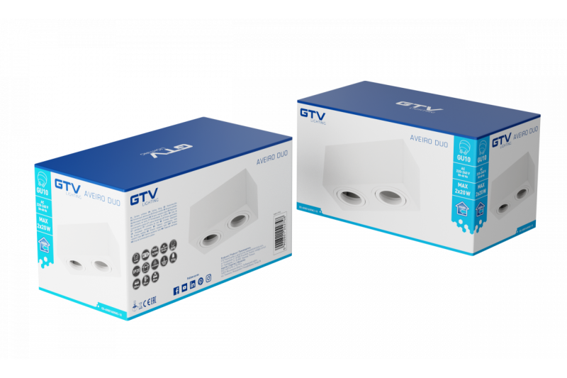 Decor Plafondarmatuur AVEIRO DUO aluminij 160x80x85mm IP20 max 20W*2 kvadrat bela. 1208963825