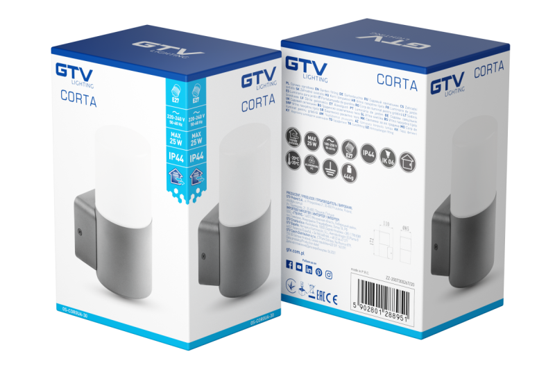 Decor Tuinarmatuur CORTA-AU E27 MAX.25W IP44 AC220-240V 50-60Hz zgornja ravna stenska svetilka antracit. 1208963857