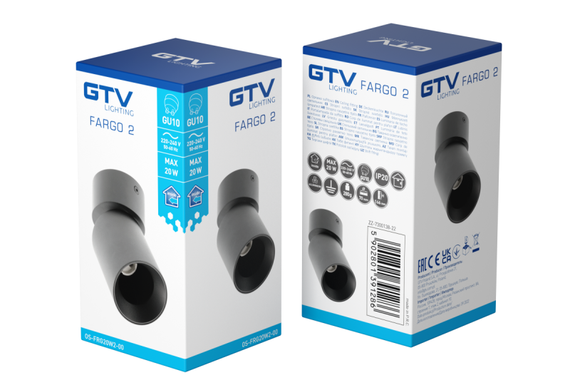 Dekor Plafonska svetilka FARGO 2 aluminij 70x166mm IP20 max 20W okrogla črna. 1208963880