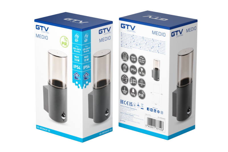 Decor Tuinarmatuur MEDIO-AU PIR E27 MAX.15W IP54 AC220-240V 50-60Hz zgornja stenska svetilka grafit. 1208963938