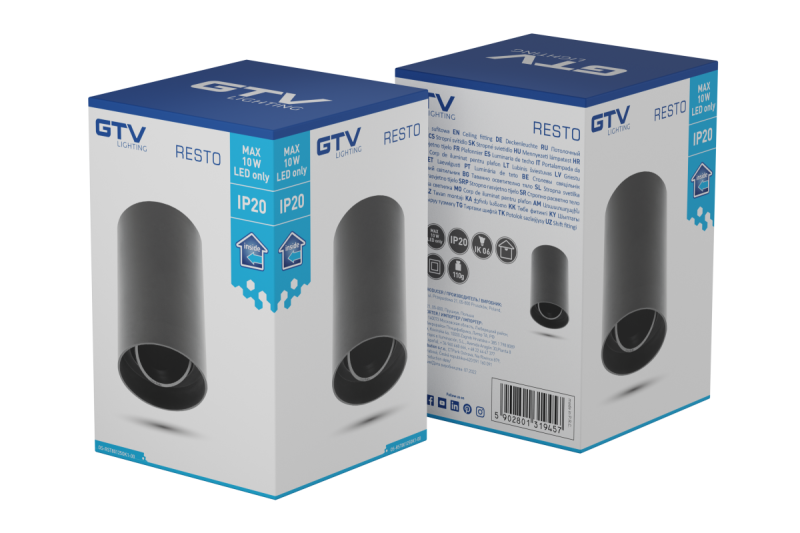 Decor Plafondlamp armatuur RESTO PC φ80x125mm IP20 max 20W okrogla črna. 1208963985