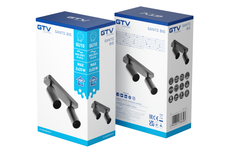 Decor Plafonska svetilka SANTO BIS aluminij IP20 maks. 20W*2 dvojna okrogla črna. 1208963999