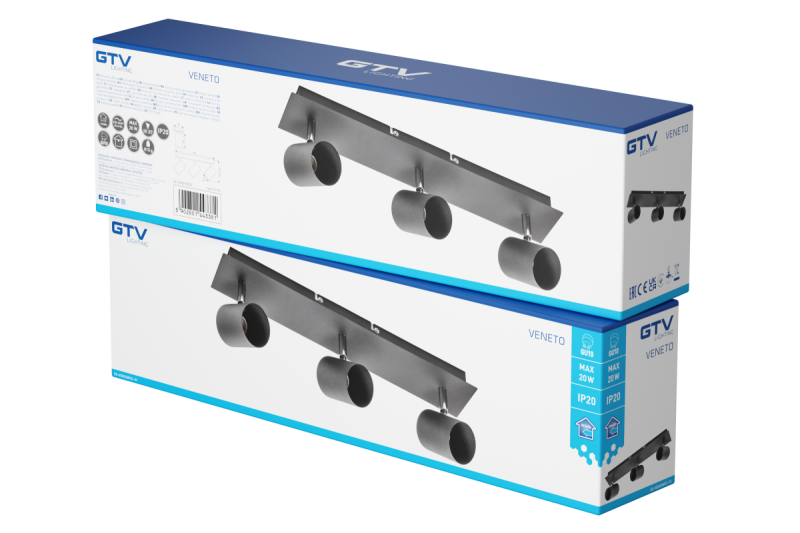 Decoreer plafondarmatuur VENETO IP20 max. 20W 3 x GU10 rond zwart. 1208964040