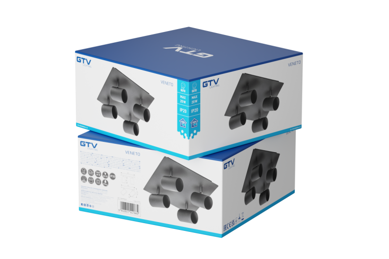Plafonska svetilka VENETO IP20 max. 20W 4 x GU10 okrogla/kvadratna črna. 1208964046
