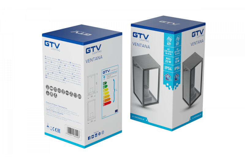 Decor Tuinskaarmatuur VENTANA-AU E27 MAX.20W IP54 AC220-240V 50-60Hz zgornja stenska svetilka desno črna. 1208964048