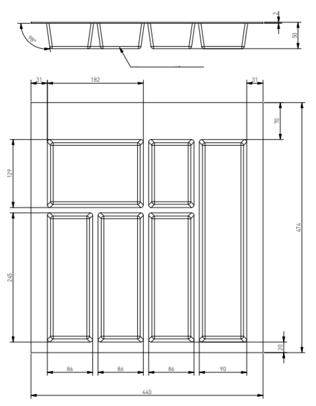 Decor Cutle Pribor Pladenj Vložek za Kuhinjski Predal 500 Bela 1208966375