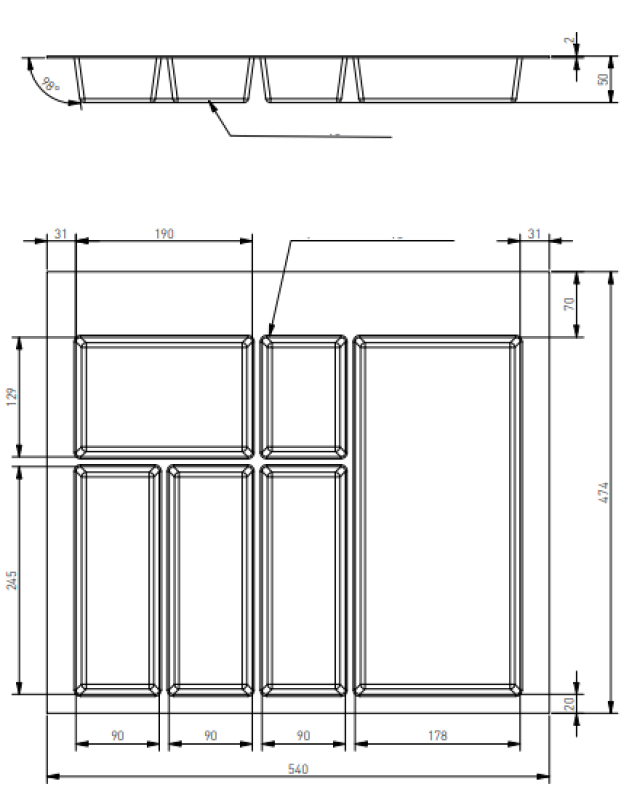 Decor Cutle Pribor Pladenj za Kuhinjski Predal 600 Antracit 1208966378